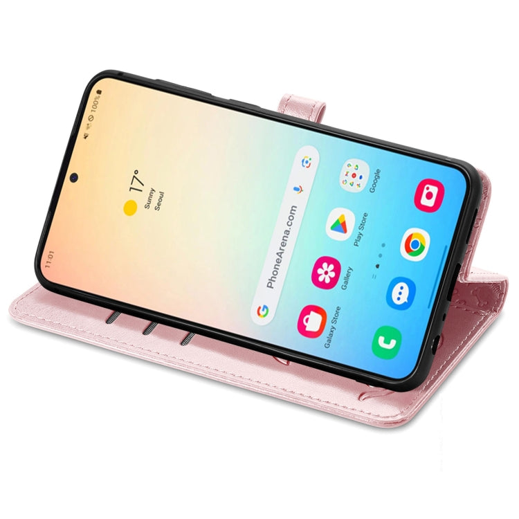 For Samsung Galaxy S25 5G Cat and Dog Embossed Leather Phone Case(Rose Gold) by buy2fix