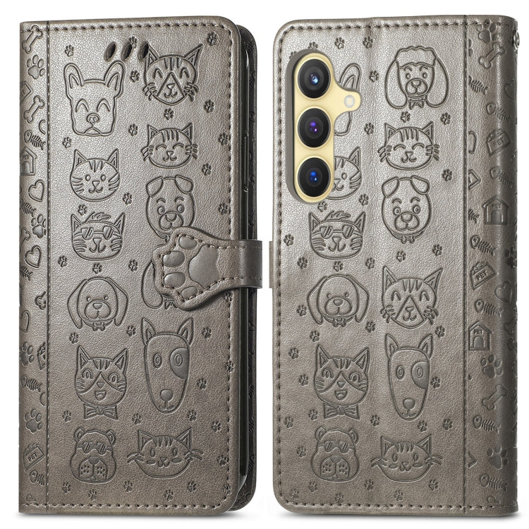 For Samsung Galaxy S25 5G Cat and Dog Embossed Leather Phone Case(Gray) by buy2fix