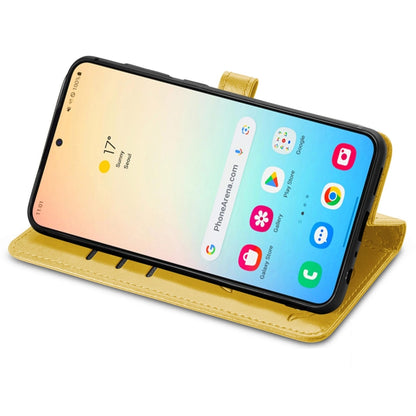 For Samsung Galaxy S25+ 5G Cat and Dog Embossed Leather Phone Case(Yellow) by buy2fix