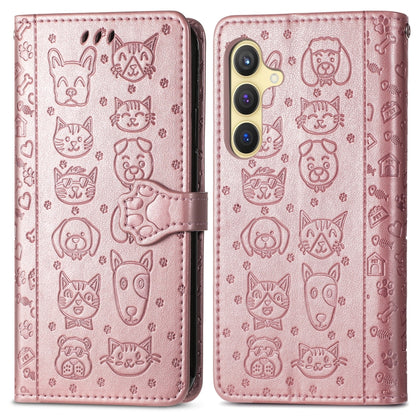 For Samsung Galaxy S25+ 5G Cat and Dog Embossed Leather Phone Case(Rose Gold) by buy2fix