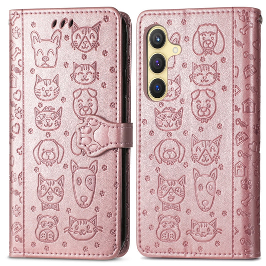 For Samsung Galaxy S25+ 5G Cat and Dog Embossed Leather Phone Case(Rose Gold) by buy2fix