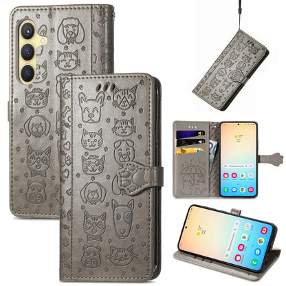 For Samsung Galaxy S25+ 5G Cat and Dog Embossed Leather Phone Case(Gray) by buy2fix