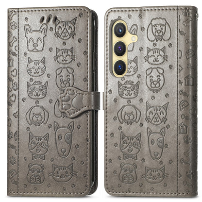 For Samsung Galaxy S25+ 5G Cat and Dog Embossed Leather Phone Case(Gray) by buy2fix