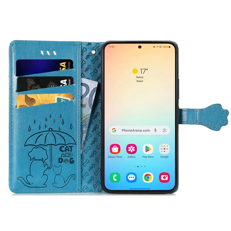 For Samsung Galaxy S25 Ultra 5G Cat and Dog Embossed Leather Phone Case(Blue) by buy2fix