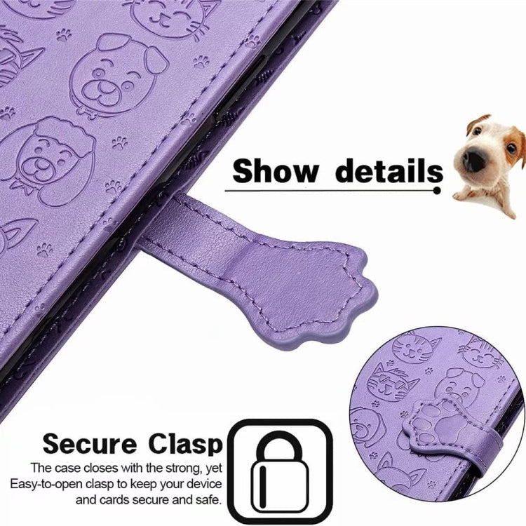 For Samsung Galaxy S25 Ultra 5G Cat and Dog Embossed Leather Phone Case(Purple) by buy2fix