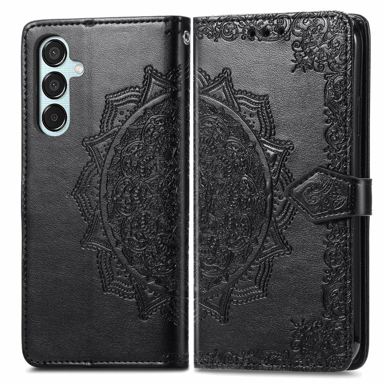 For Samsung Galaxy M15 Mandala Flower Embossed Leather Phone Case(Black) by buy2fix