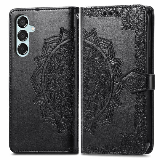 For Samsung Galaxy M15 Mandala Flower Embossed Leather Phone Case(Black)
