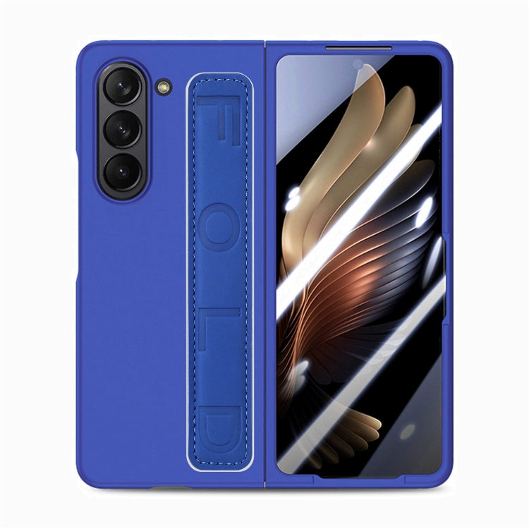 For   Samsung   Galaxy Z Fold5  5G Integrated Wristband Genuine Leather Phone Case(Drak Blue) - Galaxy Z Fold5 Cases by buy2fix | Online Shopping UK | buy2fix