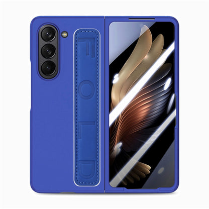 For   Samsung   Galaxy Z Fold5  5G Integrated Wristband Genuine Leather Phone Case(Drak Blue) - Galaxy Z Fold5 Cases by buy2fix | Online Shopping UK | buy2fix