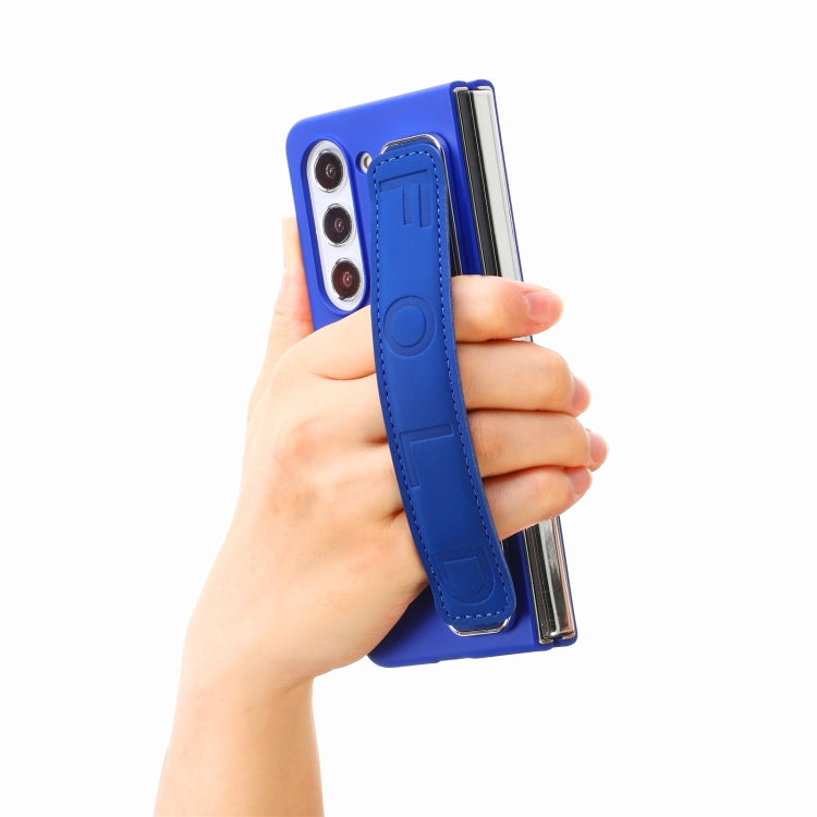 For   Samsung   Galaxy Z Fold5  5G Integrated Wristband Genuine Leather Phone Case(Drak Blue) - Galaxy Z Fold5 Cases by buy2fix | Online Shopping UK | buy2fix