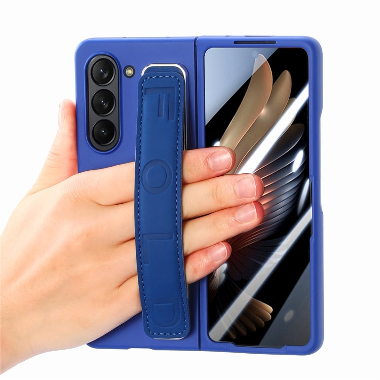 For   Samsung   Galaxy Z Fold5  5G Integrated Wristband Genuine Leather Phone Case(Drak Blue) - Galaxy Z Fold5 Cases by buy2fix | Online Shopping UK | buy2fix