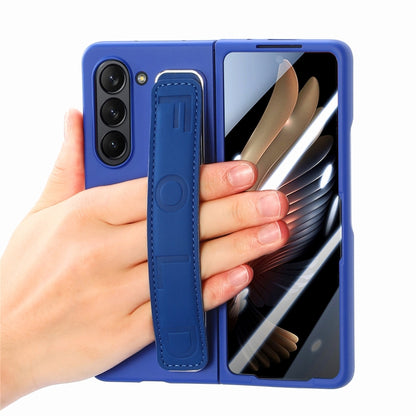 For   Samsung   Galaxy Z Fold5  5G Integrated Wristband Genuine Leather Phone Case(Drak Blue) - Galaxy Z Fold5 Cases by buy2fix | Online Shopping UK | buy2fix