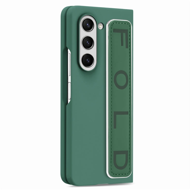 For   Samsung   Galaxy Z Fold5  5G Integrated Wristband Genuine Leather Phone Case(Drak Green) - Galaxy Z Fold5 Cases by buy2fix | Online Shopping UK | buy2fix