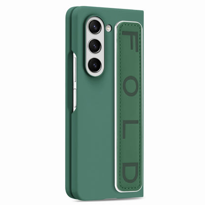 For   Samsung   Galaxy Z Fold5  5G Integrated Wristband Genuine Leather Phone Case(Drak Green) - Galaxy Z Fold5 Cases by buy2fix | Online Shopping UK | buy2fix