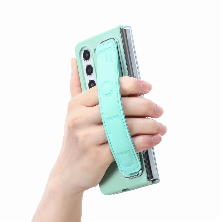 For   Samsung   Galaxy Z Fold5  5G Integrated Wristband Genuine Leather Phone Case(Green) - Galaxy Z Fold5 Cases by buy2fix | Online Shopping UK | buy2fix