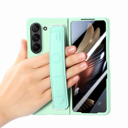 For   Samsung   Galaxy Z Fold5  5G Integrated Wristband Genuine Leather Phone Case(Green) - Galaxy Z Fold5 Cases by buy2fix | Online Shopping UK | buy2fix