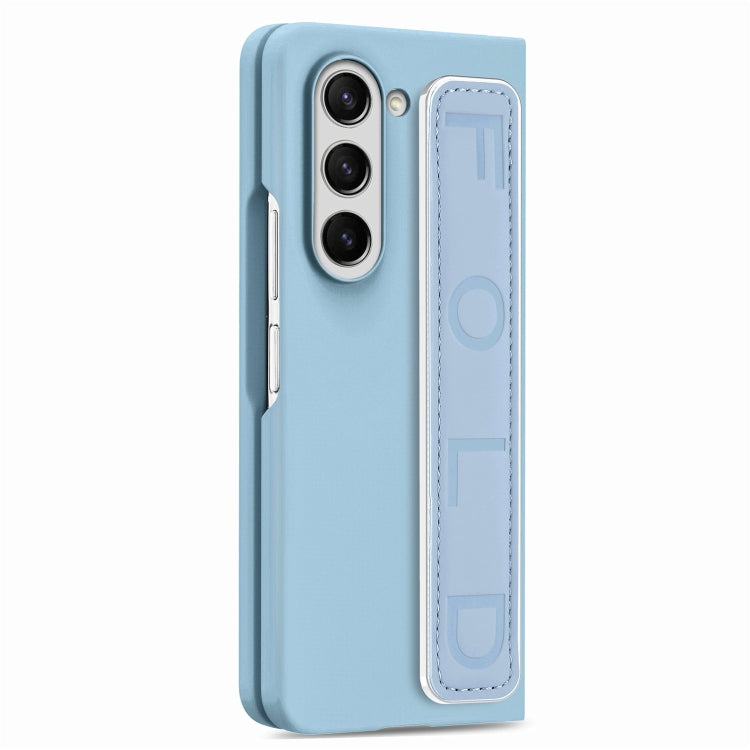 For   Samsung   Galaxy Z Fold5  5G Integrated Wristband Genuine Leather Phone Case(Blue) - Galaxy Z Fold5 Cases by buy2fix | Online Shopping UK | buy2fix