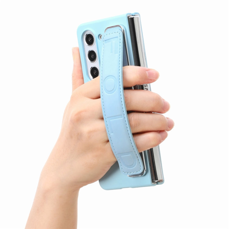 For   Samsung   Galaxy Z Fold5  5G Integrated Wristband Genuine Leather Phone Case(Blue) - Galaxy Z Fold5 Cases by buy2fix | Online Shopping UK | buy2fix