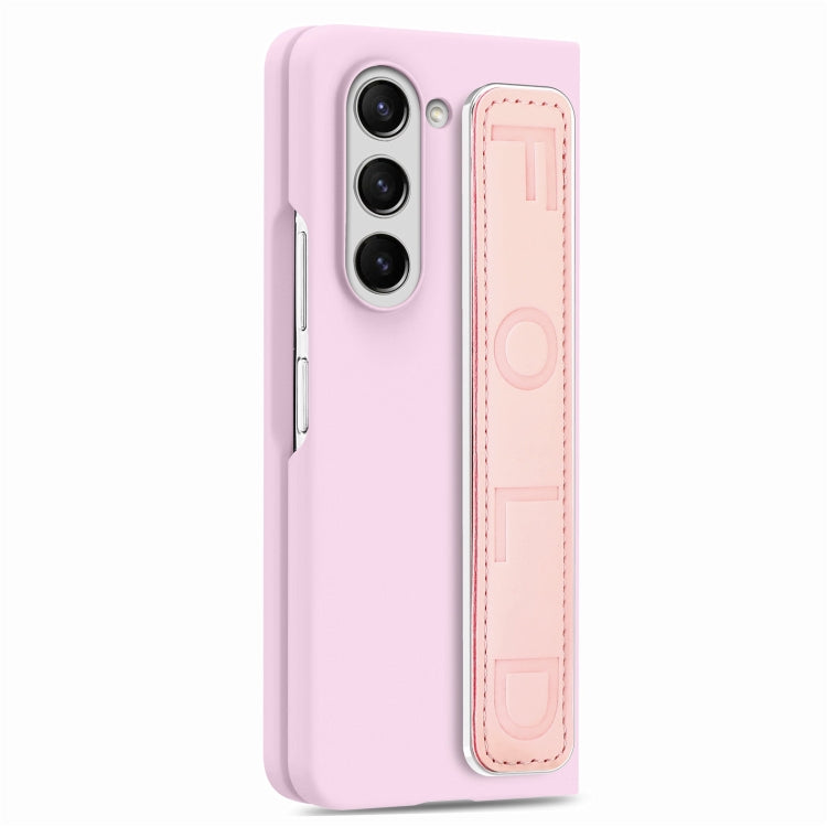 For   Samsung   Galaxy Z Fold5  5G Integrated Wristband Genuine Leather Phone Case(Pink) - Galaxy Z Fold5 Cases by buy2fix | Online Shopping UK | buy2fix