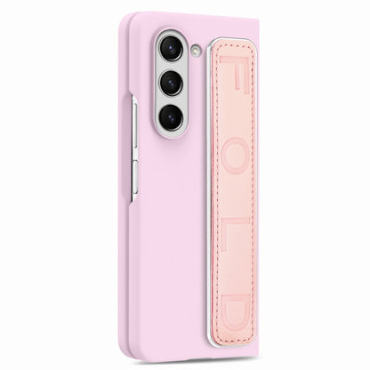 For   Samsung   Galaxy Z Fold5  5G Integrated Wristband Genuine Leather Phone Case(Pink) - Galaxy Z Fold5 Cases by buy2fix | Online Shopping UK | buy2fix