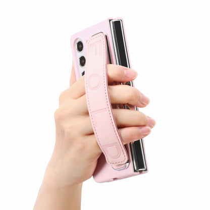 For   Samsung   Galaxy Z Fold5  5G Integrated Wristband Genuine Leather Phone Case(Pink) - Galaxy Z Fold5 Cases by buy2fix | Online Shopping UK | buy2fix