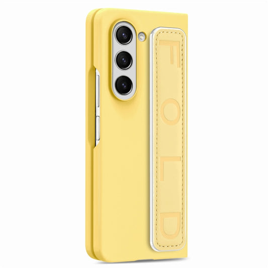 For   Samsung   Galaxy Z Fold5  5G Integrated Wristband Genuine Leather Phone Case(Yellow) - Galaxy Z Fold5 Cases by buy2fix | Online Shopping UK | buy2fix