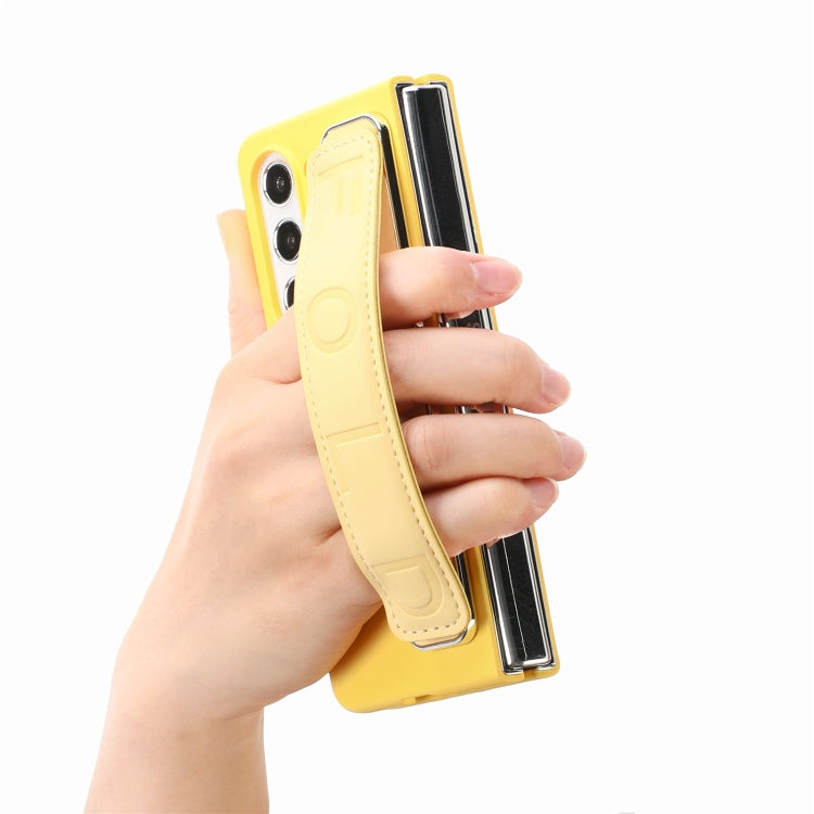 For   Samsung   Galaxy Z Fold5  5G Integrated Wristband Genuine Leather Phone Case(Yellow) - Galaxy Z Fold5 Cases by buy2fix | Online Shopping UK | buy2fix