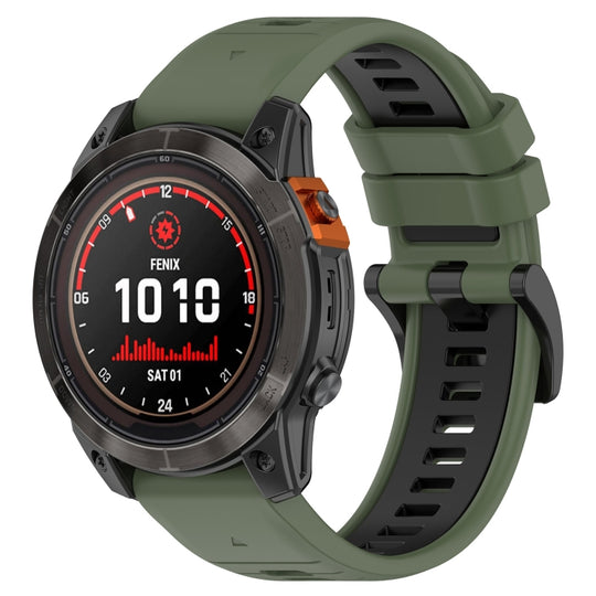 For Garmin Fenix 7 Pro 47mm Sports Two-Color 22mm Silicone Watch Band(Olive Green+Black)