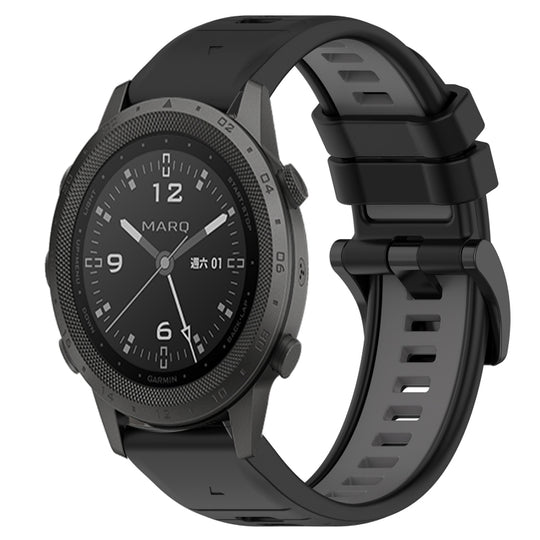 For Garmin MARQ Commander Sports Two-Color 22mm Silicone Watch Band(Black+Grey)