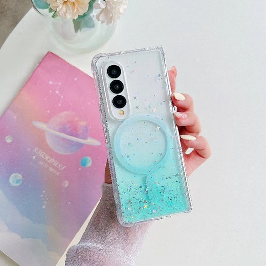 For Samsung Galaxy Z Fold3 Magsafe Glitter TPU Phone Protective Case(Green)