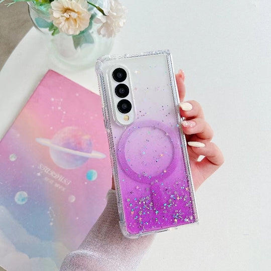 For Samsung Galaxy Z Fold3 Magsafe Glitter TPU Phone Protective Case(Purple)