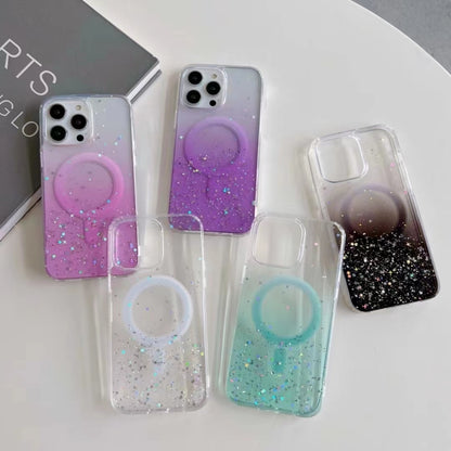 For iPhone 12 Pro Glitter MagSafe Hybrid Clear TPU Phone Case(Black) by buy2fix