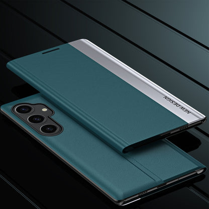 For Samsung Galaxy M34 5G Side Electroplated Adsorption Leather Phone Case(Sapphire Blue) by buy2fix