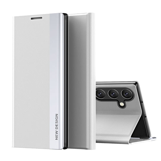 For Samsung Galaxy A05s Side Electroplated Adsorption Leather Phone Case(White)