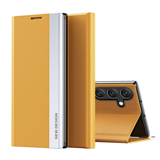 For Samsung Galaxy A35 Side Electroplated Adsorption Leather Phone Case(Yellow)