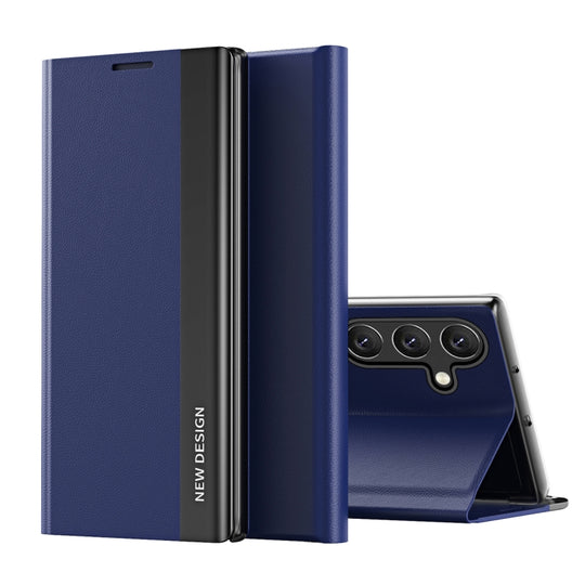 For Samsung Galaxy A35 Side Electroplated Adsorption Leather Phone Case(Sapphire Blue)