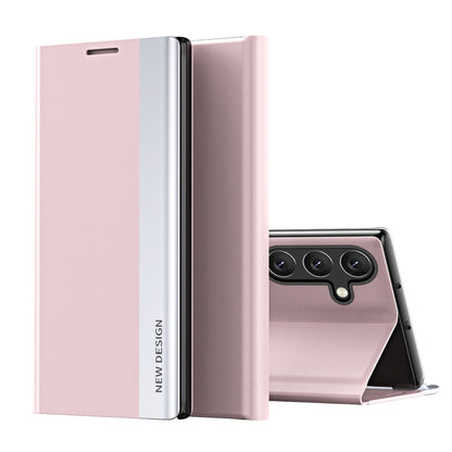 For Samsung Galaxy S25 5G Side Electroplated Adsorption Leather Phone Case(Pink) by buy2fix