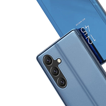 For   Samsung Galaxy S23 FE 5G Plated Mirror Horizontal Flip Leather Phone Case with Holder(Blue) - Galaxy S23 FE 5G Cases by buy2fix | Online Shopping UK | buy2fix