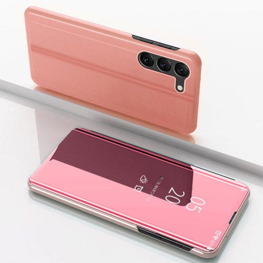 For Galaxy S24 5G Plated Mirror Horizontal Flip Leather Phone Case with Holder(Rose Gold)