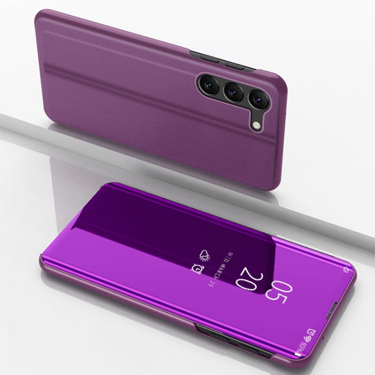 For Galaxy S24+ 5G Plated Mirror Horizontal Flip Leather Phone Case with Holder(Purple)