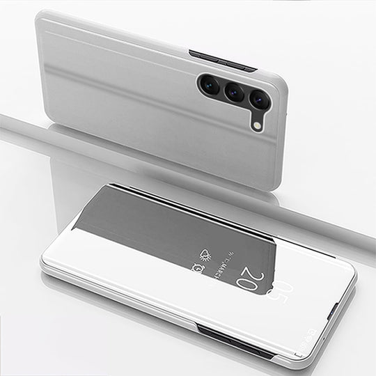 For Galaxy S24+ 5G Plated Mirror Horizontal Flip Leather Phone Case with Holder(Silver)