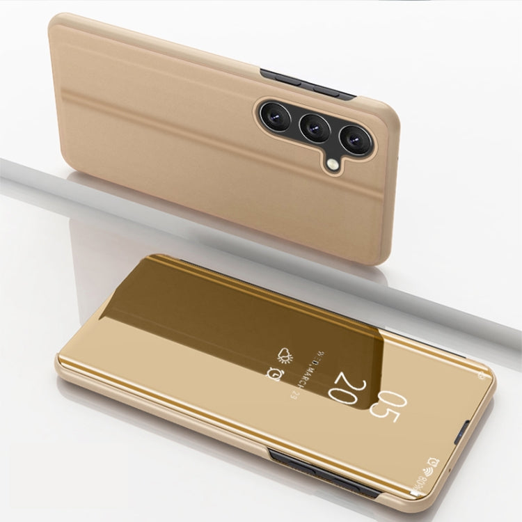 For Samsung Galaxy A35 Plated Mirror Horizontal Flip Leather Phone Case with Holder(Gold) by buy2fix