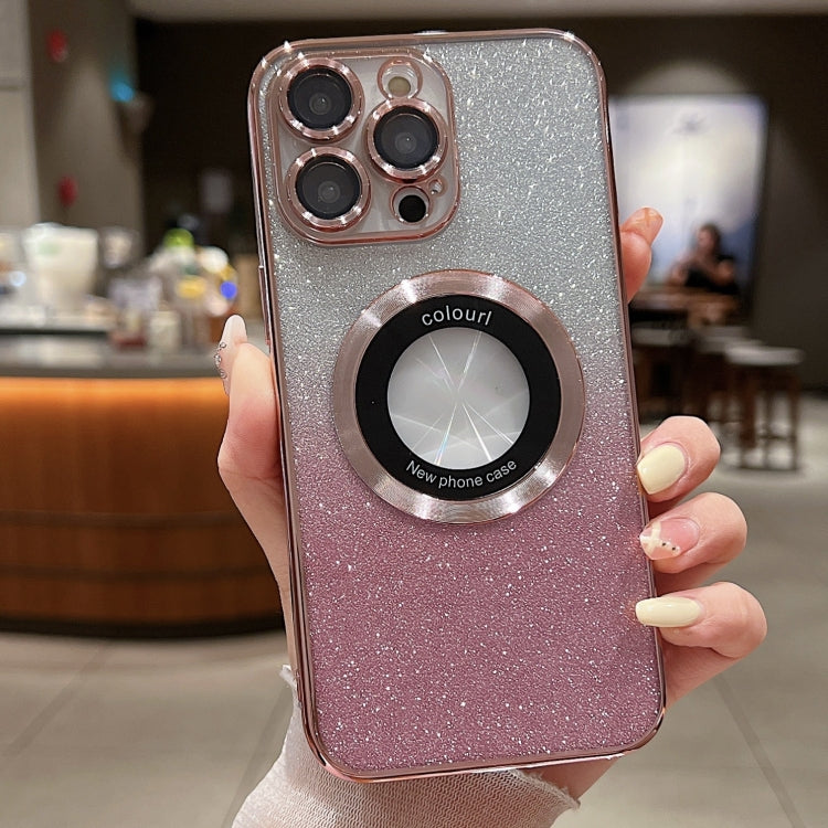 For iPhone 16 Pro Max Gradient Glitter Electroplating MagSafe TPU Phone Case(Rose) by buy2fix