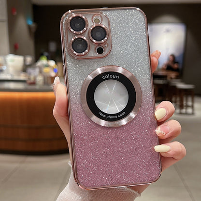 For iPhone 16 Pro Max Gradient Glitter Electroplating MagSafe TPU Phone Case(Rose) by buy2fix