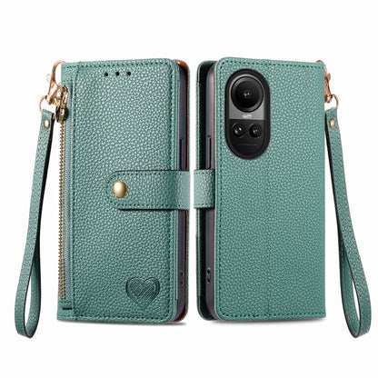 For OPPO Reno10 / 10 Pro Global Love Zipper Lanyard Leather Phone Case(Green) by buy2fix