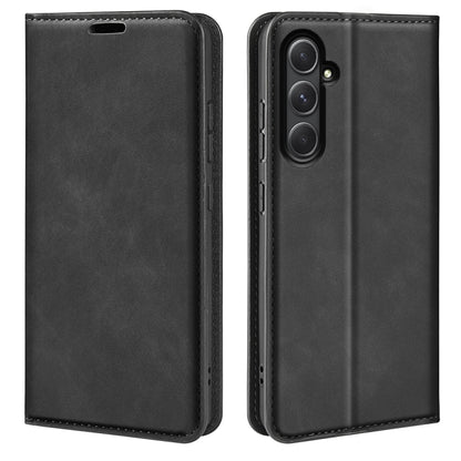 For Samsung Galaxy A55 Retro-skin Magnetic Suction Leather Phone Case(Black) by buy2fix