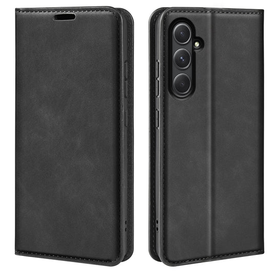 For Samsung Galaxy A55 Retro-skin Magnetic Suction Leather Phone Case(Black)