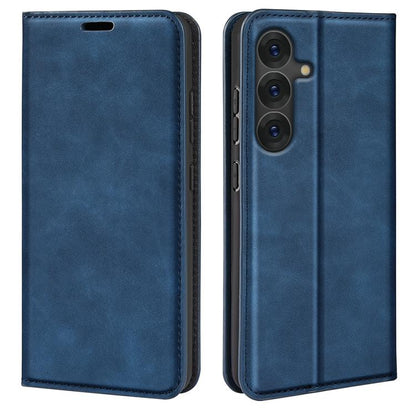For Samsung Galaxy S25 5G Retro-skin Magnetic Suction Leather Phone Case(Dark Blue) by buy2fix