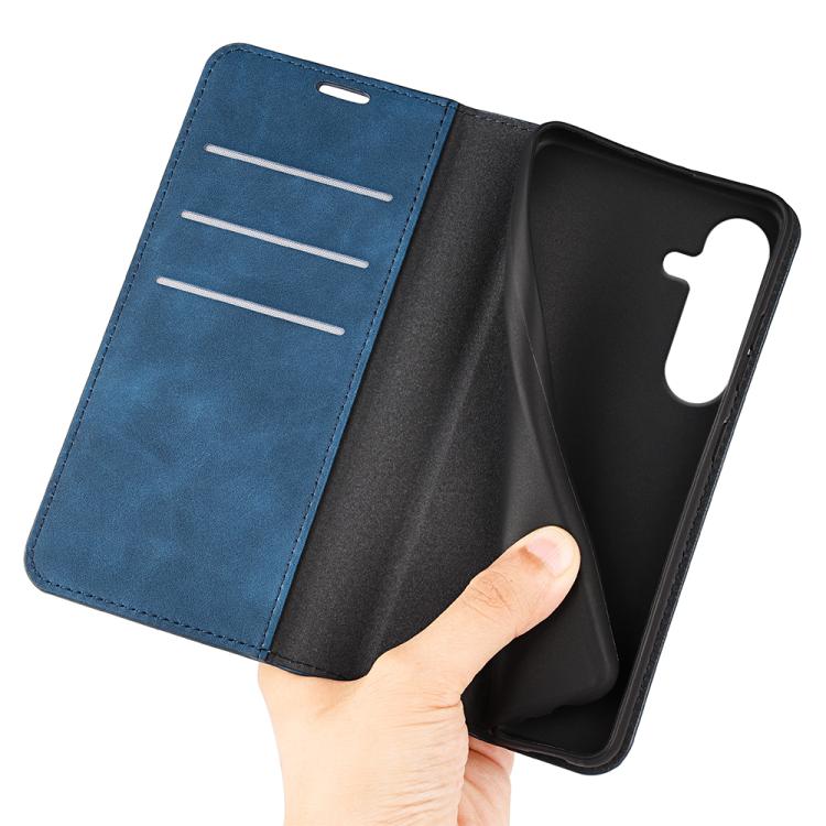 For Samsung Galaxy S25 5G Retro-skin Magnetic Suction Leather Phone Case(Dark Blue) by buy2fix