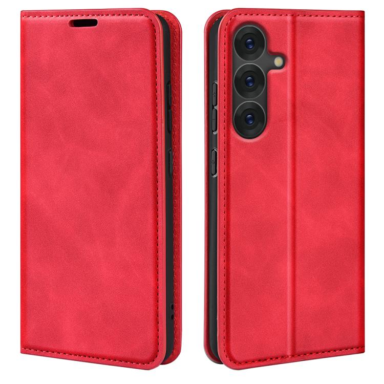 For Samsung Galaxy S25 5G Retro-skin Magnetic Suction Leather Phone Case(Red) by buy2fix
